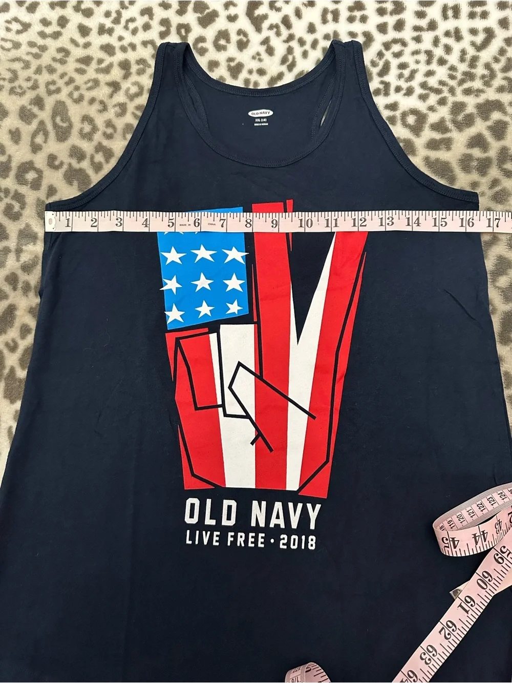 Old Navy Graphic Flag Racerback Tank Peace USA Blue Size XXL 16 Live Free 2018